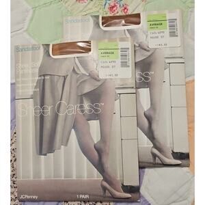 2 JC Penney Sheer Caress Sandalfoot Soft Pantyhose Average Gala 02 VTG USA